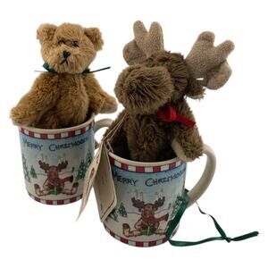 Boyds Bears Mini and Moe Moose Bear Cup Ornaments QVC Exclusive 2004 C08190 NRFB